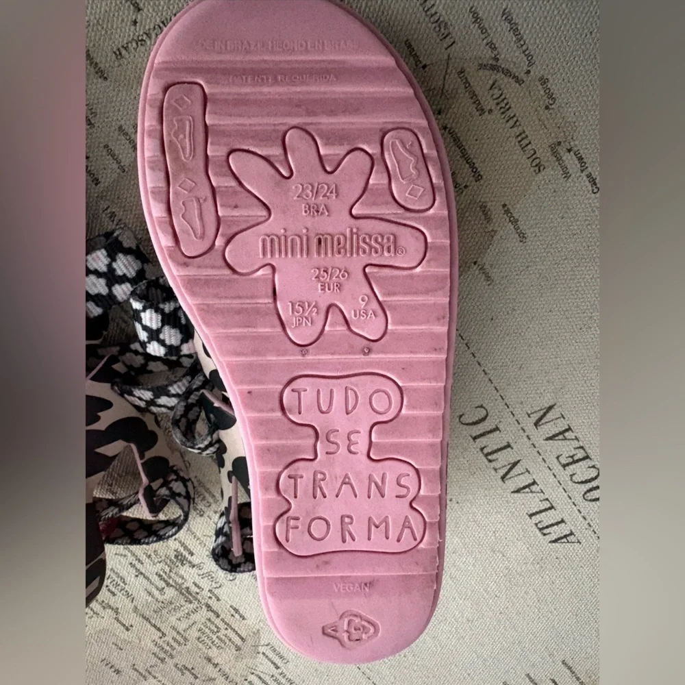 MINI MELISSA Ioio + Fabula Inf Sandal, Pink & Black Sandals Size 9